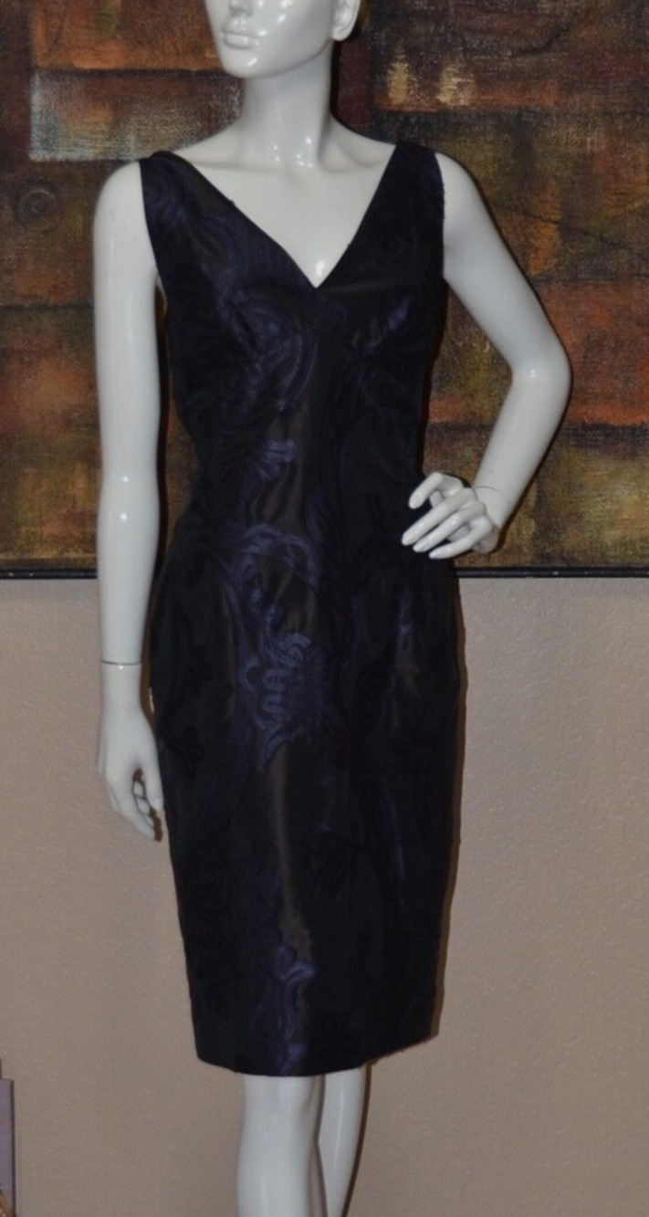 Charles Chang-Lima Designer Black & Purple Brocade Cocktail Dress Size 10